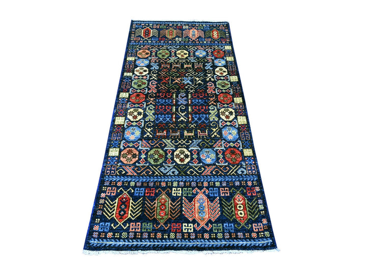 2'10" x 6'0" New Hand Knotted Blue Wool Runner Oriental Rug - MOA10222893