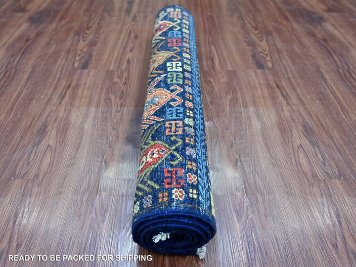 2'10" x 6'0" New Hand Knotted Blue Wool Runner Oriental Rug - MOA10222893