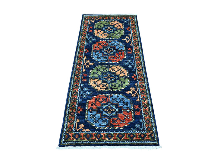 2'8" x 5'10" New Hand Knotted Blue Wool Runner Oriental Rug - MOA10222894