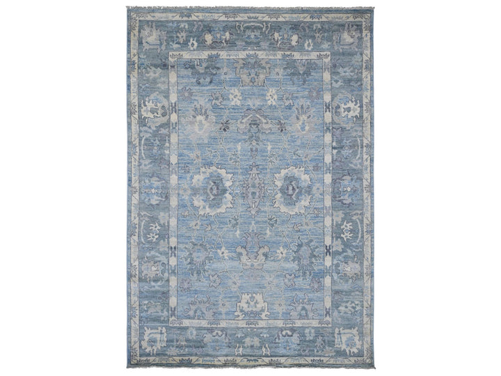 6'0" x 9'0" New Hand Knotted Blue Wool Rectangle Oriental Rug - MOA10222896