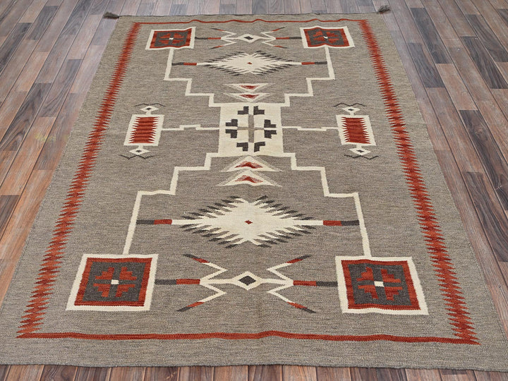 5'1" x 6'11" New Hand Woven Brown Wool Rectangle Oriental Rug - MOA1022289
