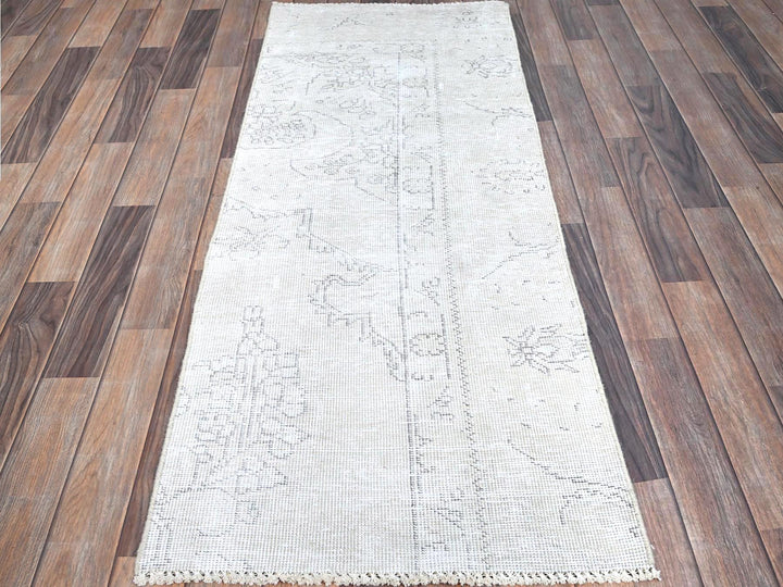 2'2" x 5'10" Vintage Hand Knotted Ivory Wool Runner Oriental Rug - MOA102228
