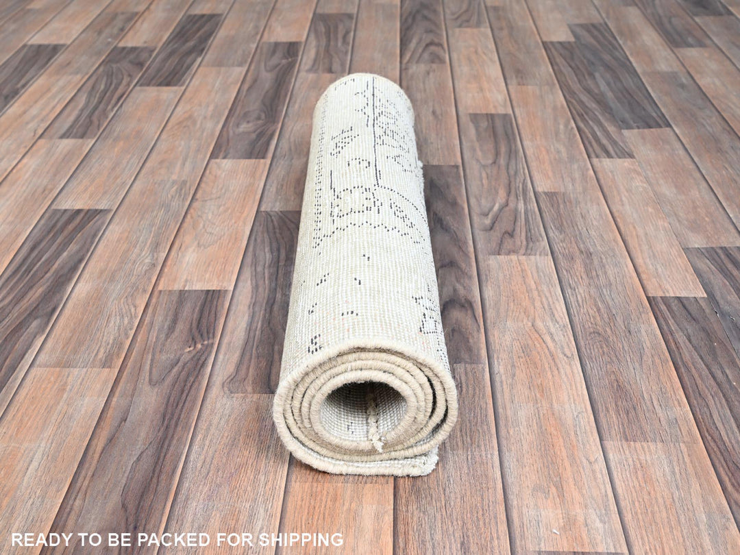 2'2" x 5'10" Vintage Hand Knotted Ivory Wool Runner Oriental Rug - MOA102228