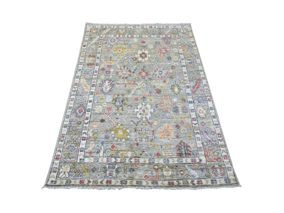 4'1" x 5'11" New Hand Knotted Grey Wool Rectangle Oriental Rug - MOA10222902