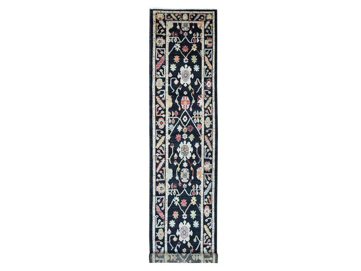 2'10" x 15'9" New Hand Knotted Black Wool Runner Oriental Rug - MOA10222904