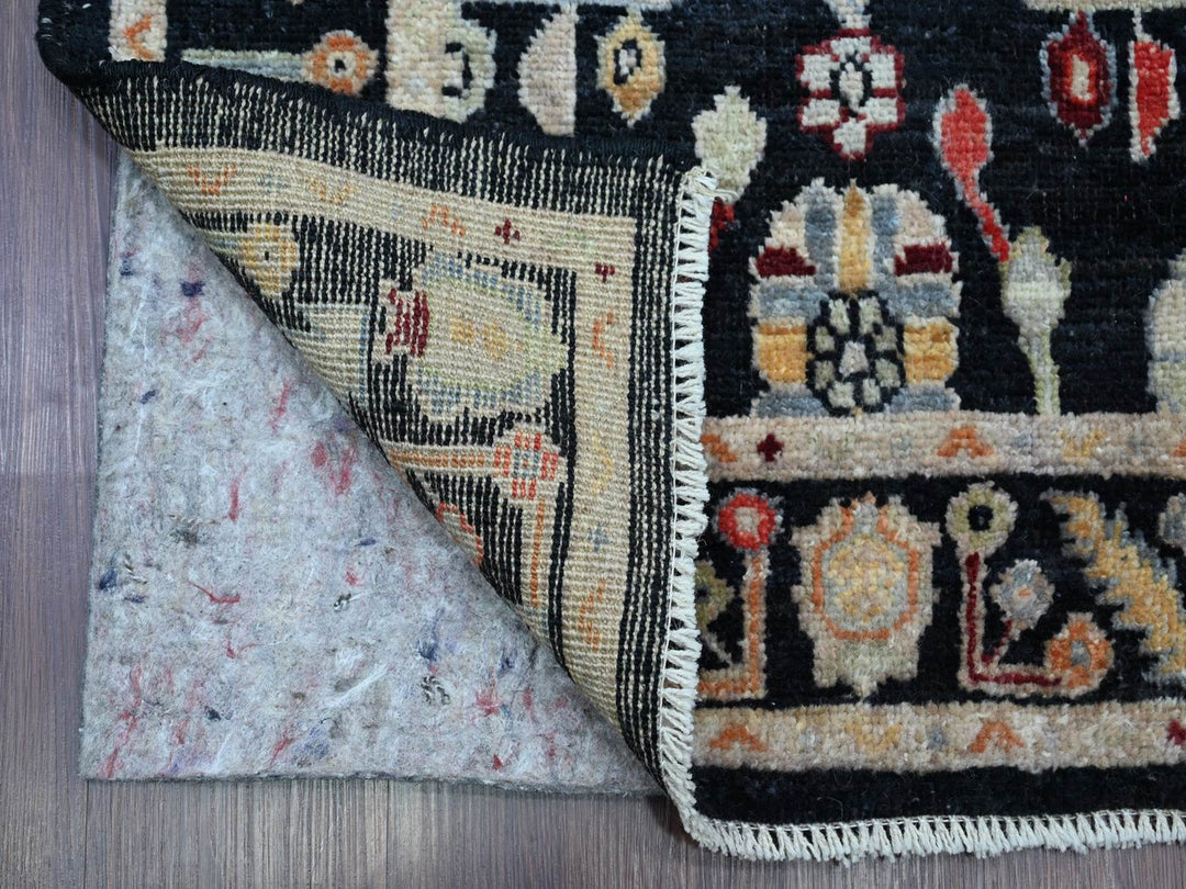 2'10" x 15'9" New Hand Knotted Black Wool Runner Oriental Rug - MOA10222904