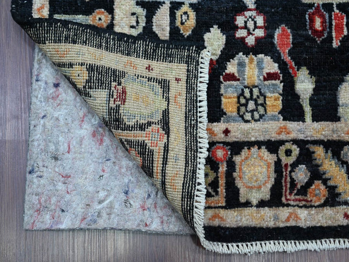 2'10" x 15'9" New Hand Knotted Black Wool Runner Oriental Rug - MOA10222904