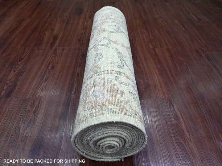 2'11" x 19'6" New Hand Knotted Ivory Wool Runner Oriental Rug - MOA10222905