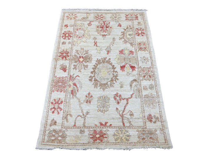 3'2" x 4'11" New Hand Knotted Ivory Wool Rectangle Oriental Rug - MOA10222913