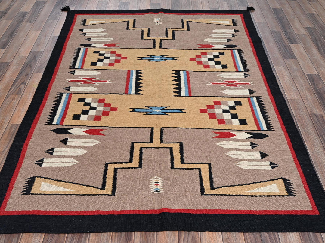 5'3" x 6'10" New Hand Woven Brown Wool Rectangle Oriental Rug - MOA1022291