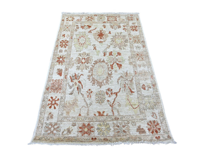 3'10" x 5'10" New Hand Knotted Ivory Wool Rectangle Oriental Rug - MOA10222924