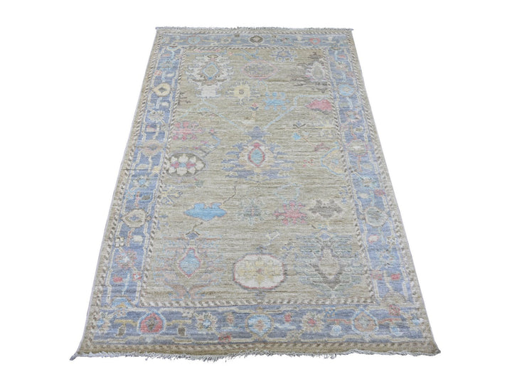 4'1" x 6'1" New Hand Knotted Green Wool Rectangle Oriental Rug - MOA10222927