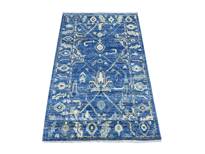 3'1" x 4'8" New Hand Knotted Blue Wool Rectangle Oriental Rug - MOA10222931
