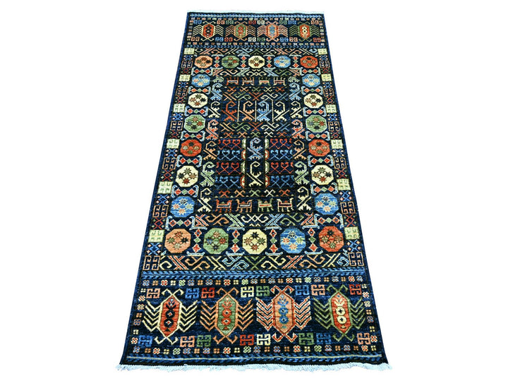 2'8" x 6'4" New Hand Knotted Blue Wool Runner Oriental Rug - MOA10222936