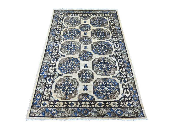 3'11" x 5'11" New Hand Knotted Ivory Wool Rectangle Oriental Rug - MOA10222937