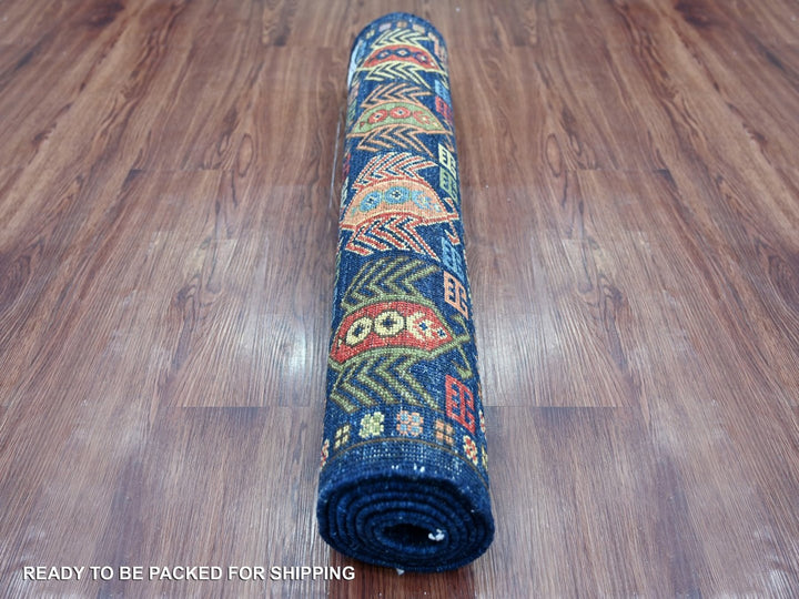 2'11" x 6'3" New Hand Knotted Blue Wool Runner Oriental Rug - MOA10222938