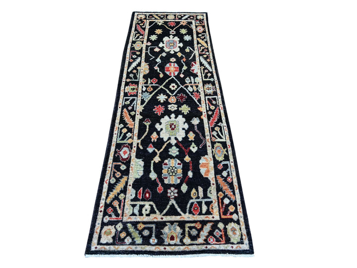 2'8" x 7'11" New Hand Knotted Black Wool Runner Oriental Rug - MOA10222940