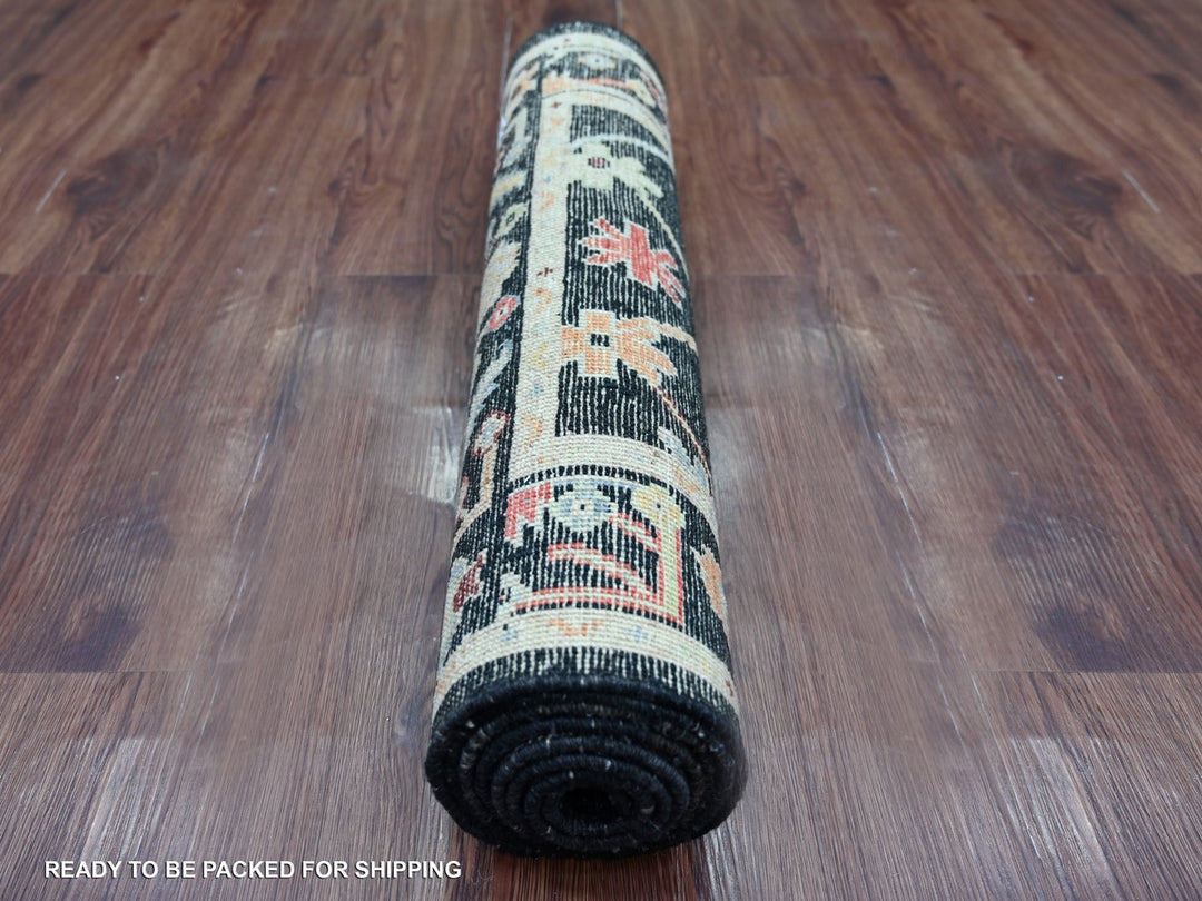 2'8" x 7'11" New Hand Knotted Black Wool Runner Oriental Rug - MOA10222940