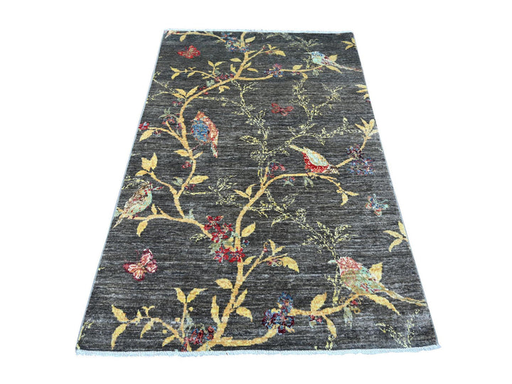 3'10" x 5'10" New Hand Knotted Grey Wool Rectangle Oriental Rug - MOA10222949