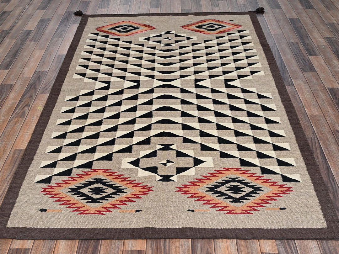 5'1" x 7'2" New Hand Woven Brown Wool Rectangle Oriental Rug - MOA1022294