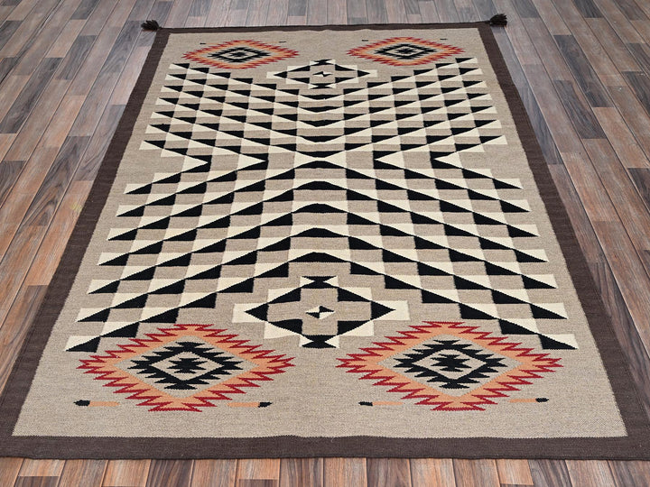 5'1" x 7'2" New Hand Woven Brown Wool Rectangle Oriental Rug - MOA1022294