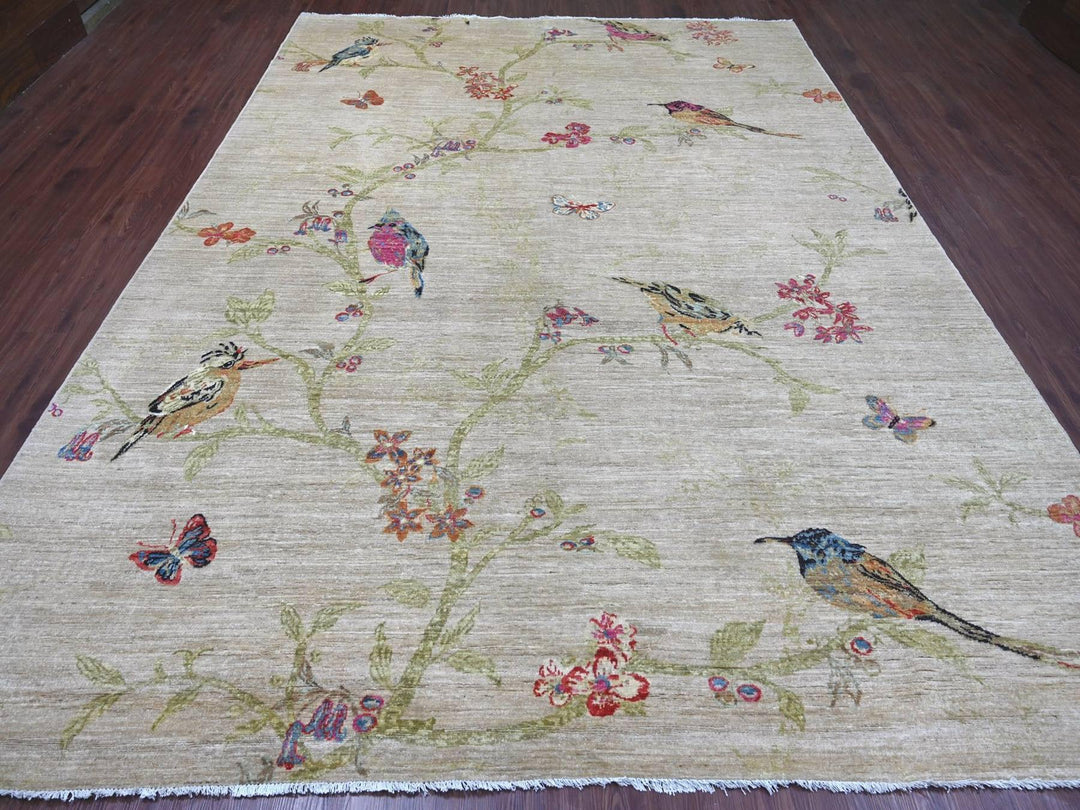 8'11" x 11'9" New Hand Knotted Beige Wool Rectangle Oriental Rug - MOA10222950