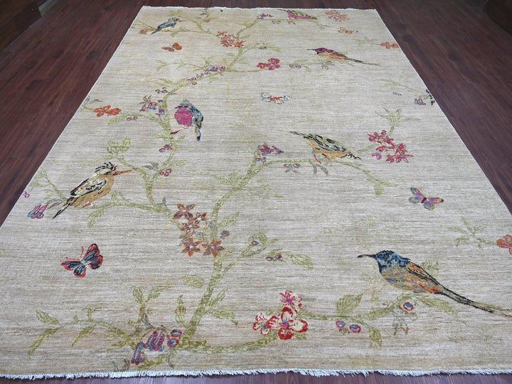 8'11" x 11'9" New Hand Knotted Beige Wool Rectangle Oriental Rug - MOA10222950