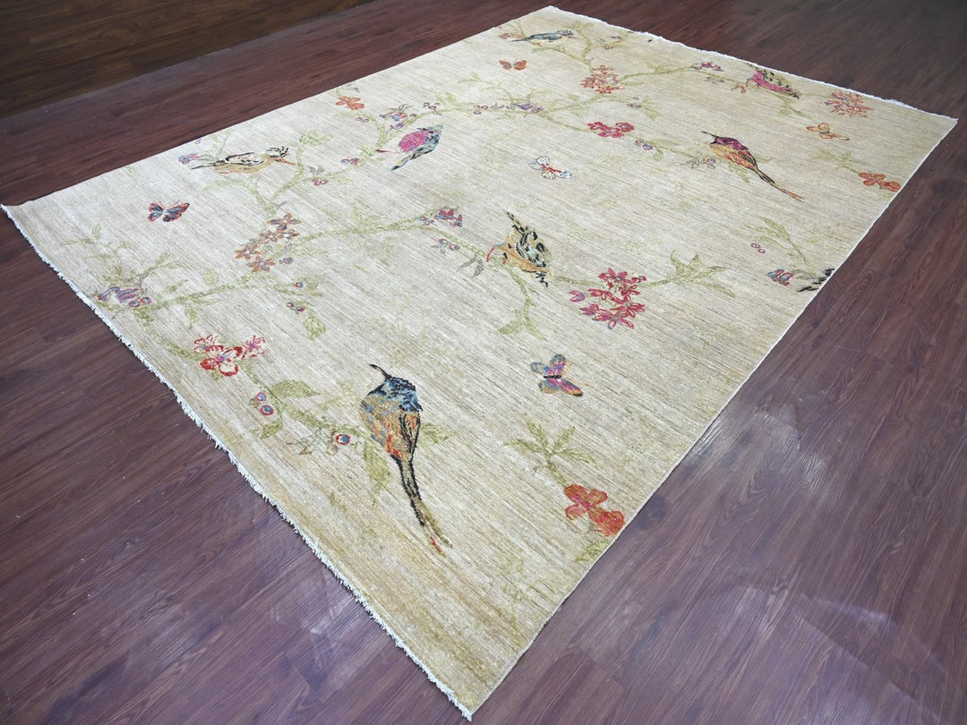 8'11" x 11'9" New Hand Knotted Beige Wool Rectangle Oriental Rug - MOA10222950