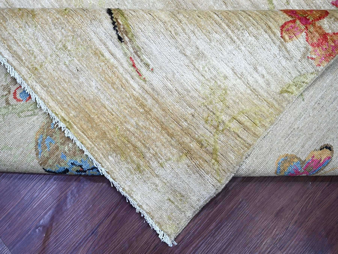 8'11" x 11'9" New Hand Knotted Beige Wool Rectangle Oriental Rug - MOA10222950