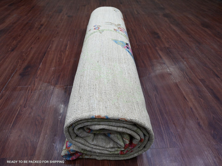 8'11" x 11'9" New Hand Knotted Beige Wool Rectangle Oriental Rug - MOA10222950