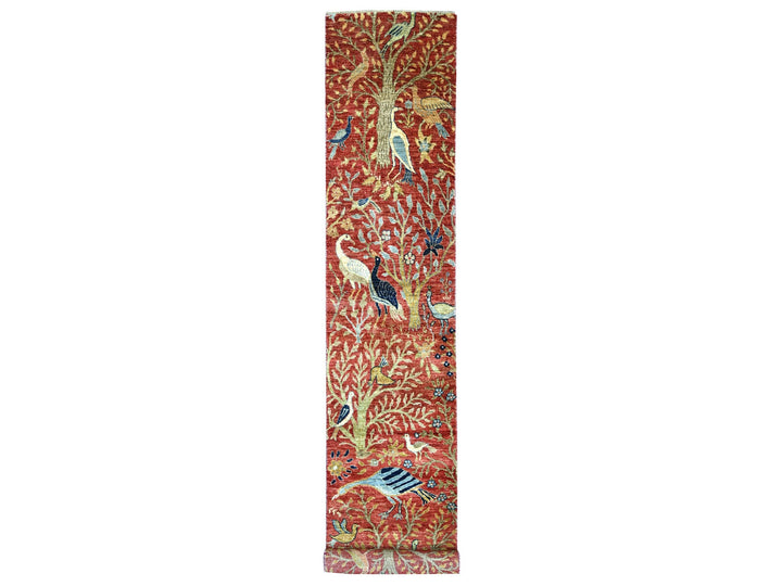 2'6" x 15'11" New Hand Knotted Red Wool Runner Oriental Rug - MOA10222952
