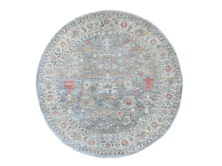 7'11" x 7'11" New Hand Knotted Grey Wool Round Oriental Rug - MOA10222959