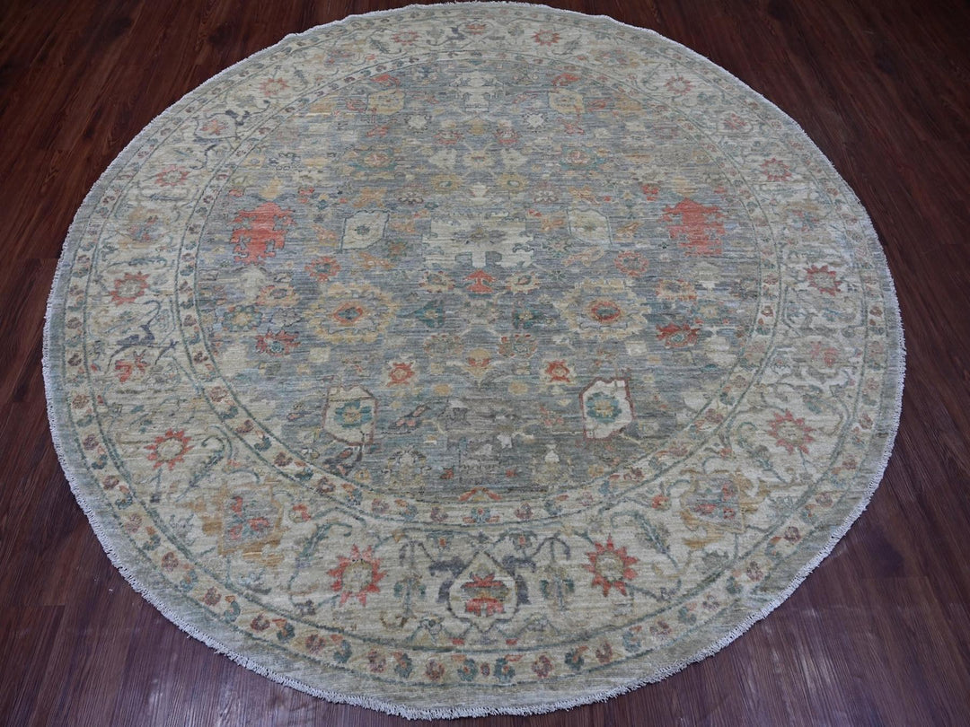 7'11" x 7'11" New Hand Knotted Grey Wool Round Oriental Rug - MOA10222959