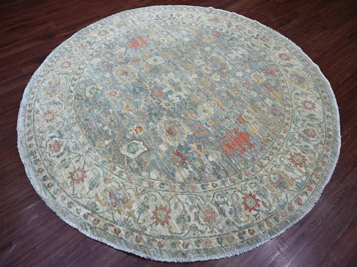 7'11" x 7'11" New Hand Knotted Grey Wool Round Oriental Rug - MOA10222959