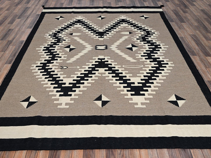 8'1" x 10'0" New Hand Woven Brown Wool Rectangle Oriental Rug - MOA1022295