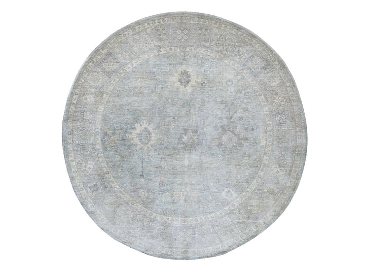 7'8" x 7'9" New Hand Knotted Blue Wool Round Oriental Rug - MOA10222960