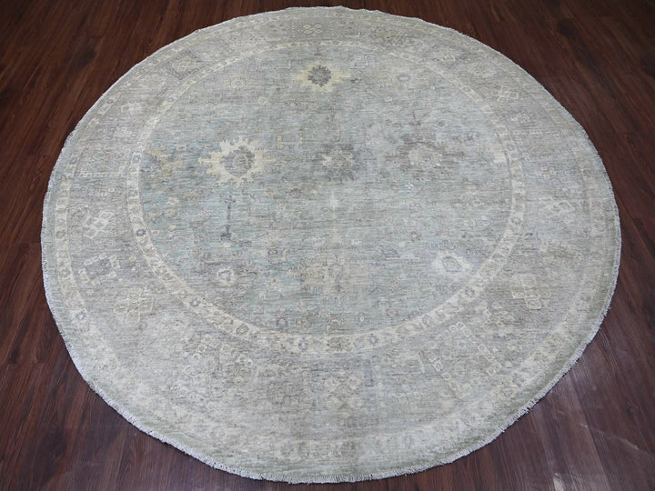 7'8" x 7'9" New Hand Knotted Blue Wool Round Oriental Rug - MOA10222960