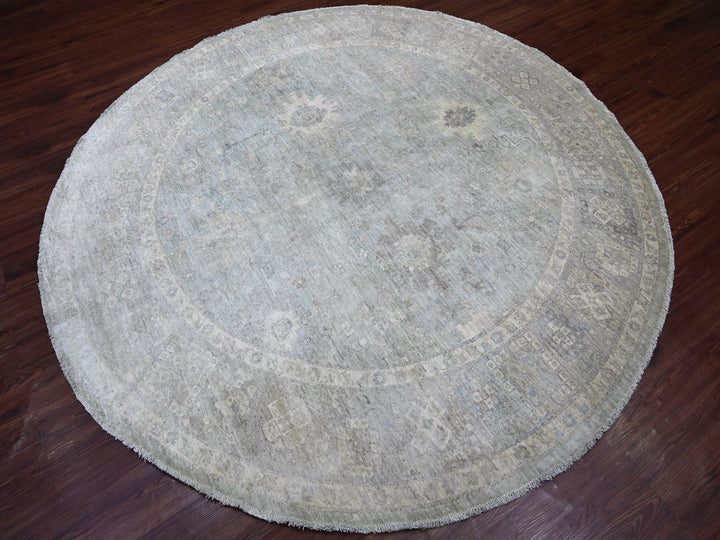 7'8" x 7'9" New Hand Knotted Blue Wool Round Oriental Rug - MOA10222960