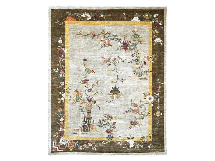 8'1" x 9'11" New Hand Knotted Grey Wool Rectangle Oriental Rug - MOA10222961