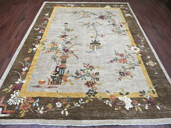 8'1" x 9'11" New Hand Knotted Grey Wool Rectangle Oriental Rug - MOA10222961