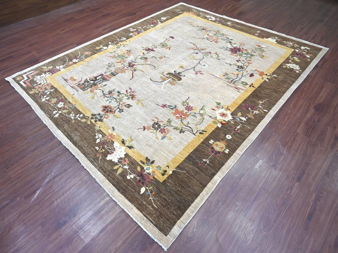 8'1" x 9'11" New Hand Knotted Grey Wool Rectangle Oriental Rug - MOA10222961