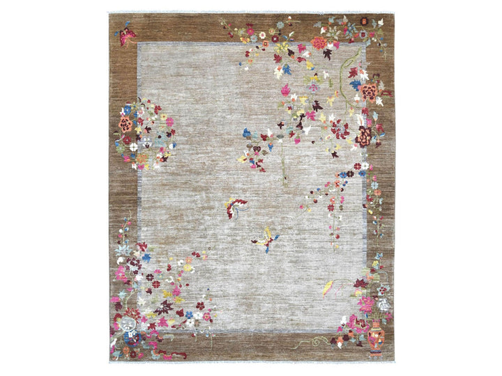 8'2" x 9'10" New Hand Knotted Brown Wool Rectangle Oriental Rug - MOA10222962