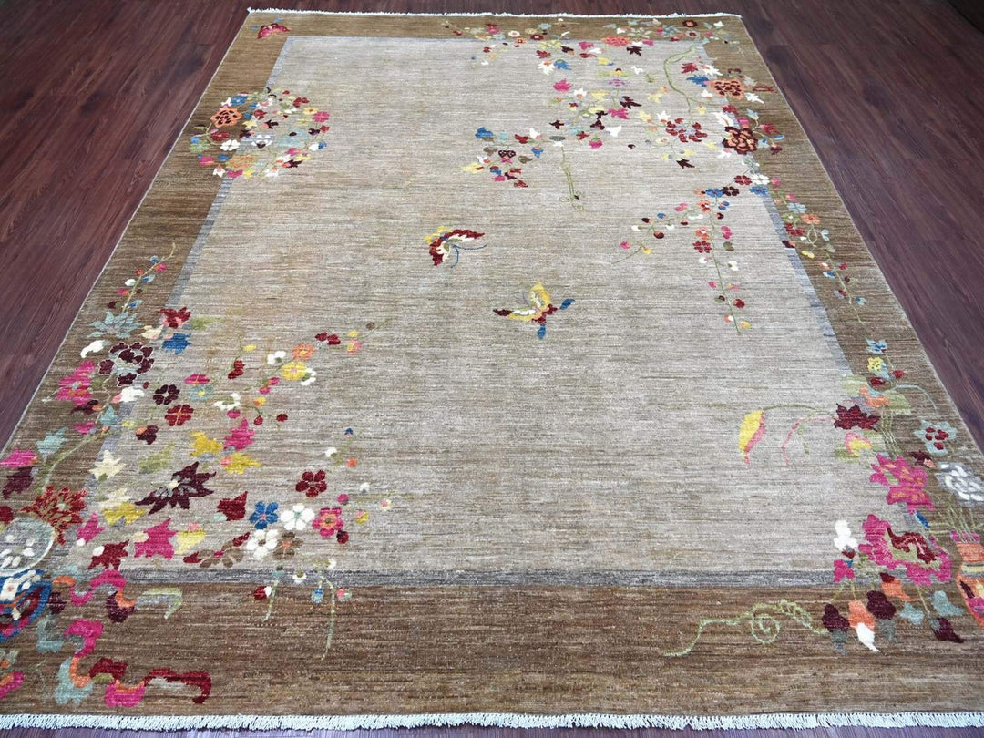 8'2" x 9'10" New Hand Knotted Brown Wool Rectangle Oriental Rug - MOA10222962