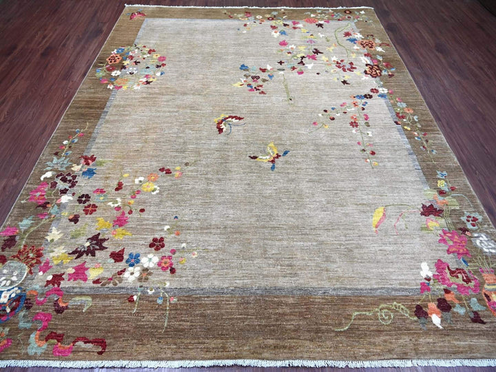 8'2" x 9'10" New Hand Knotted Brown Wool Rectangle Oriental Rug - MOA10222962
