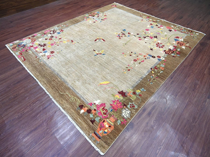 8'2" x 9'10" New Hand Knotted Brown Wool Rectangle Oriental Rug - MOA10222962