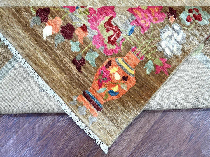 8'2" x 9'10" New Hand Knotted Brown Wool Rectangle Oriental Rug - MOA10222962