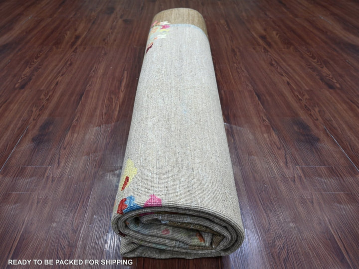 8'2" x 9'10" New Hand Knotted Brown Wool Rectangle Oriental Rug - MOA10222962