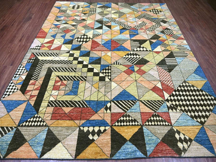 8'1" x 9'8" New Hand Knotted Black Wool Rectangle Oriental Rug - MOA10222963