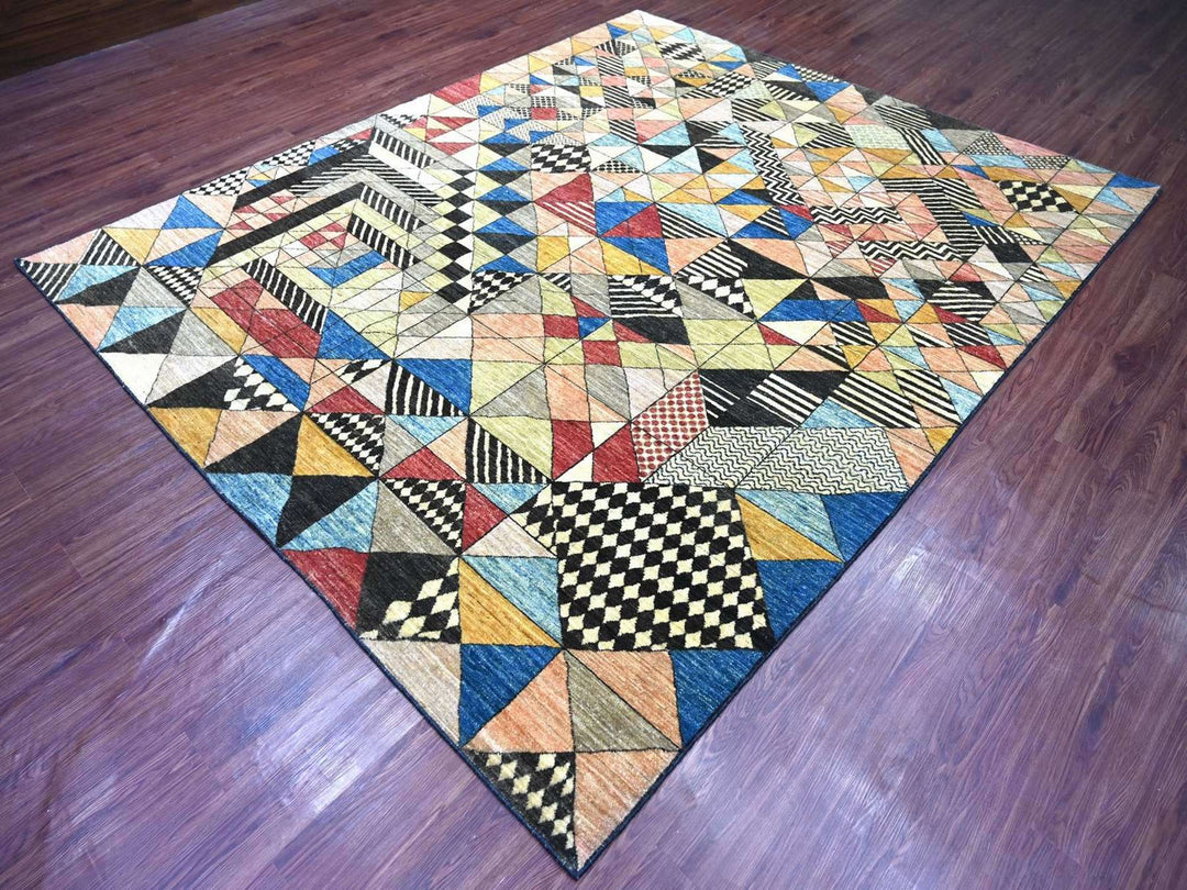8'1" x 9'8" New Hand Knotted Black Wool Rectangle Oriental Rug - MOA10222963