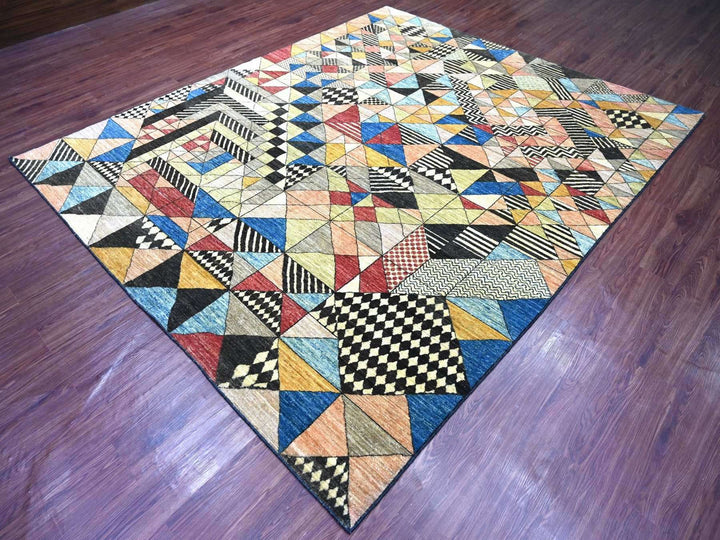 8'1" x 9'8" New Hand Knotted Black Wool Rectangle Oriental Rug - MOA10222963